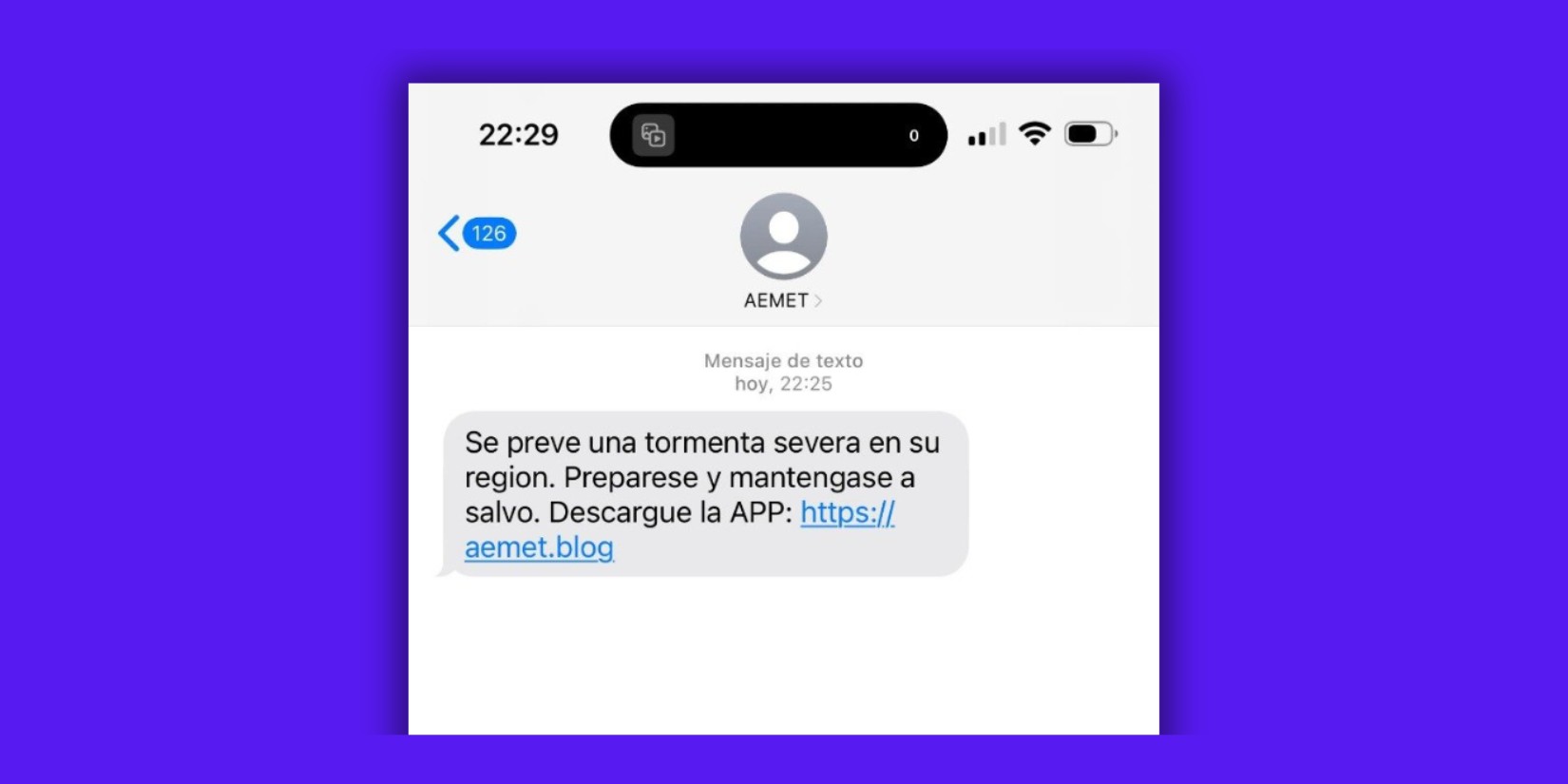 Captura de pantalla del mensaje de texto falso